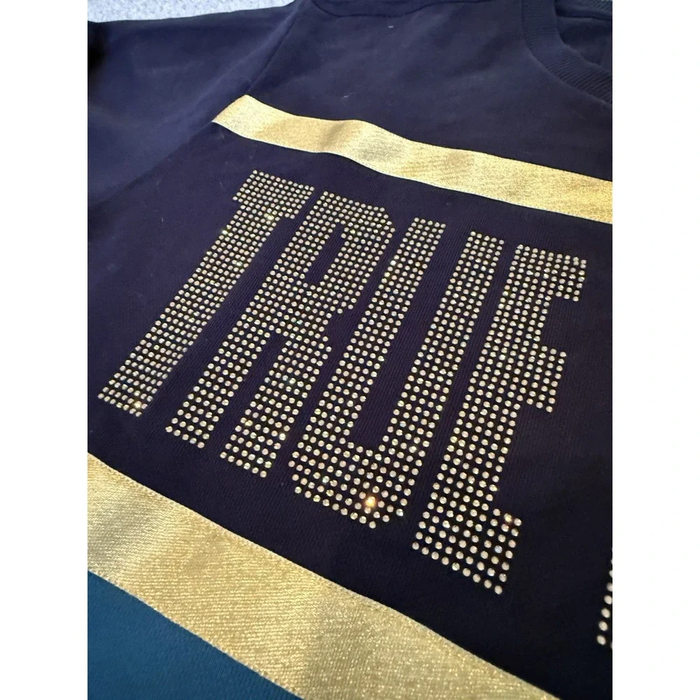 Men's True Religion Color Block Sweatshirt Gold Black Embellished Rhinestone Med